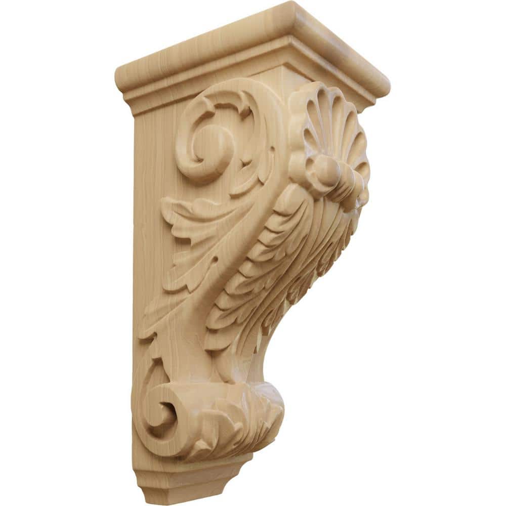 Hand-Carved Cherry Wood Shell Corbel, 10" Height