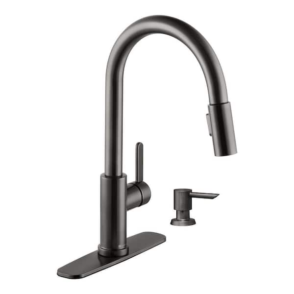 Matte Black Kitchen Sink Faucet with Pull Down Sprayer, DAYONE Single  Handle 1 Hole High Arc Farmhouse Kitchen Faucets with Soap Dispenser,  APS136MB