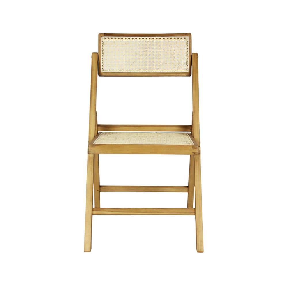 Theo Light Brown Wood and Rattan Folding Chairs, Set of 2