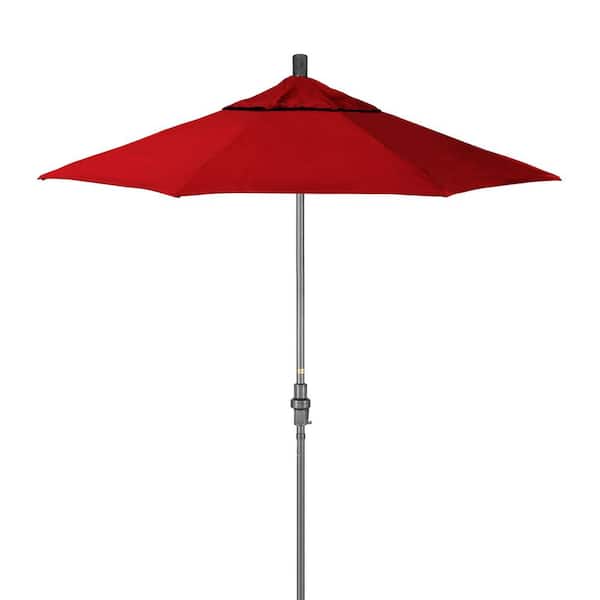 California Umbrella 7.5 ft. Grey Aluminum Market Patio Umbrella with Fiberglass Ribs Crank and Collar Tilt in Red Pacifica Premium