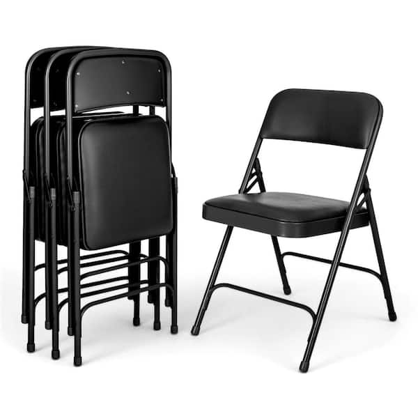 Bernadine Dining Folding Chair with Vinyl Seat, Black, Pack of 4