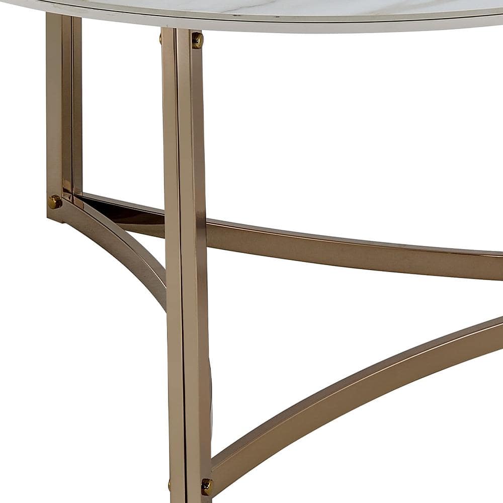 Aziz Round Sintered Stone Top Coffee Table with Champagne Metal Frame