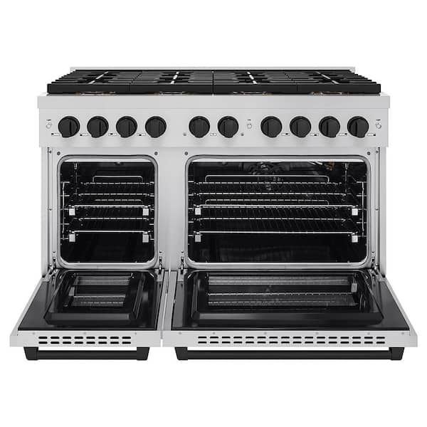 Autograph 48 in. 6.7 cu. ft. Paramount Gas Range with 8-Burners and Dual Ovens in Stainless Steel and Matte Black