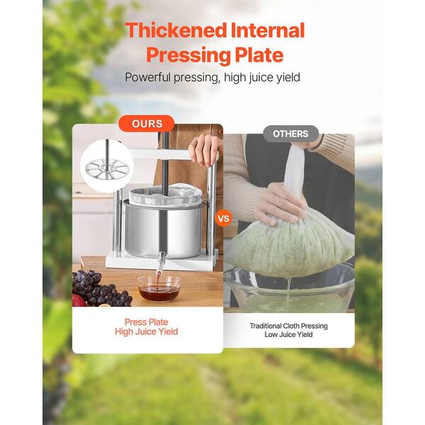 1.45 Gal. /5 l Fruit Wine Press, 2 Stainless Steel Barrels, Manual Juice Maker for Cider, Olive Oil, Honey 2025 update