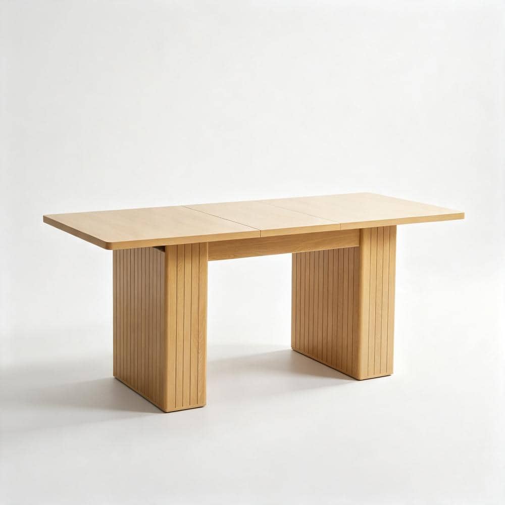 55.12"–70.87" Natural Extendable Fluted Dining Table, Rectangular Table Seats 4-6 Kitchen Dining Room