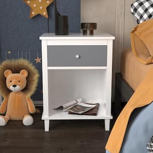 White-Gray Wooden 1-Drawer Nightstand with Open Shelf