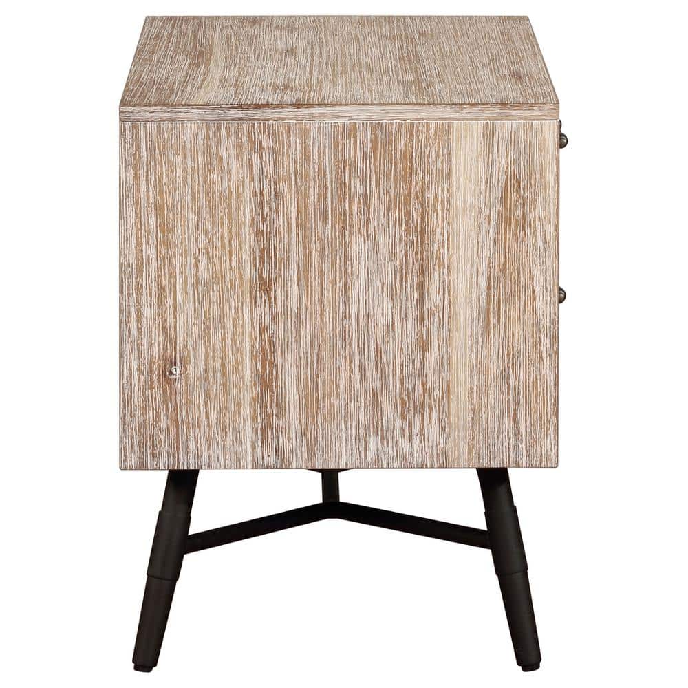 Marlow Rough Sawn Multi 2-Drawer Nightstand with Black Metal Legs