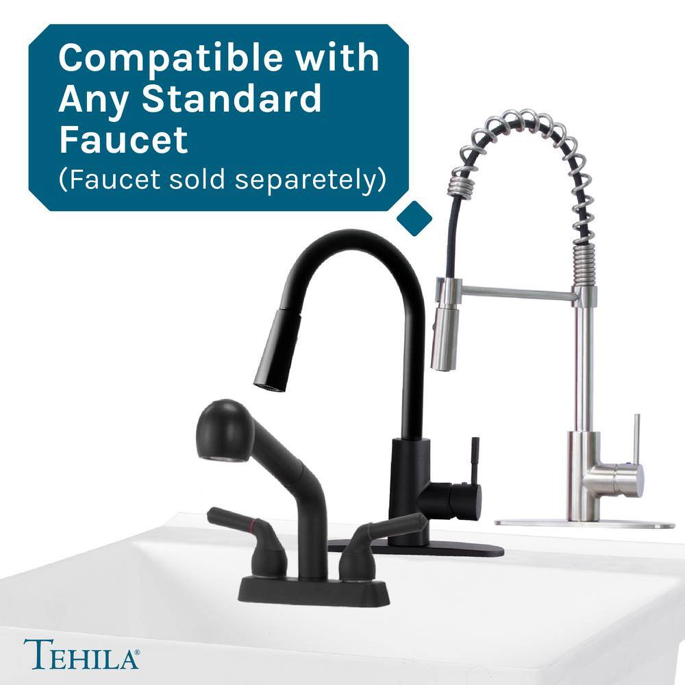 White Wall-Mounted Utility Laundry Sink with Drain Kit