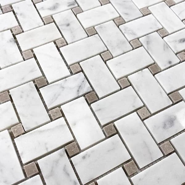 Apollo Tile (Sample) Floor and Wall Tile White and Beige 4-in x 4-in Polished Marble Pinwheel Patterned Floor and Wall Tile