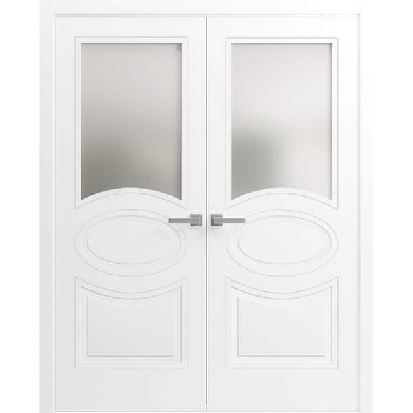 36 in. x 96 in. 2 Panel Painted White Finished MDF Sliding Door with Hardware