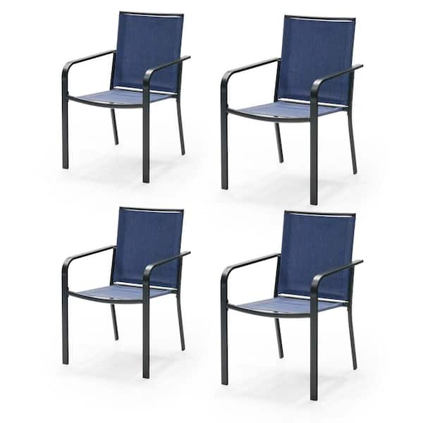Anmutig Stackable Metal Patio Outdoor Dining Chair-Blue (4-Chairs)