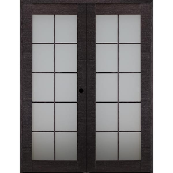 Belldinni Avanti 10-Lite Frosted Glass 56 in. x 84 in. Left Hand Active Black Apricot Composite Wood Double Prehung French Door