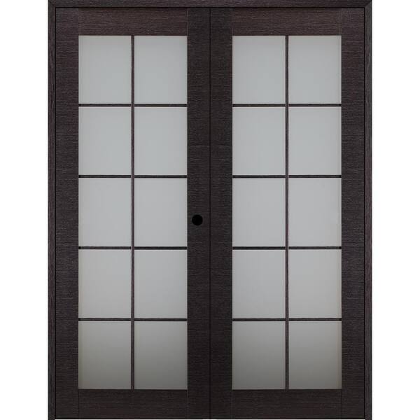 Belldinni Avanti 10-Lite Frosted Glass 64 in. x 84 in. Left Hand Active Black Apricot Composite Wood Double Prehung French Door