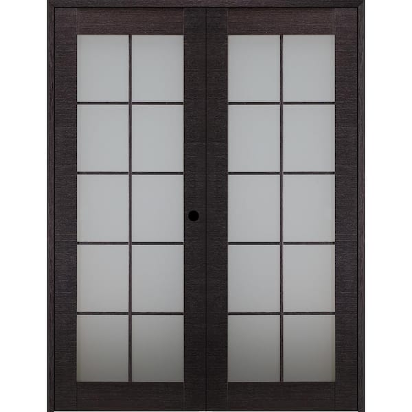 Belldinni Avanti 10-Lite Frosted Glass 64 in. x 84 in. Left Hand Active Black Apricot Composite Wood Double Prehung French Door