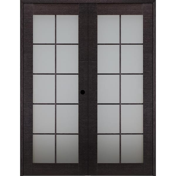 Belldinni Avanti 10-Lite Frosted Glass 56 in. x 92.5 in. Left Hand Active Black Apricot Composite Wood Double Prehung French Door