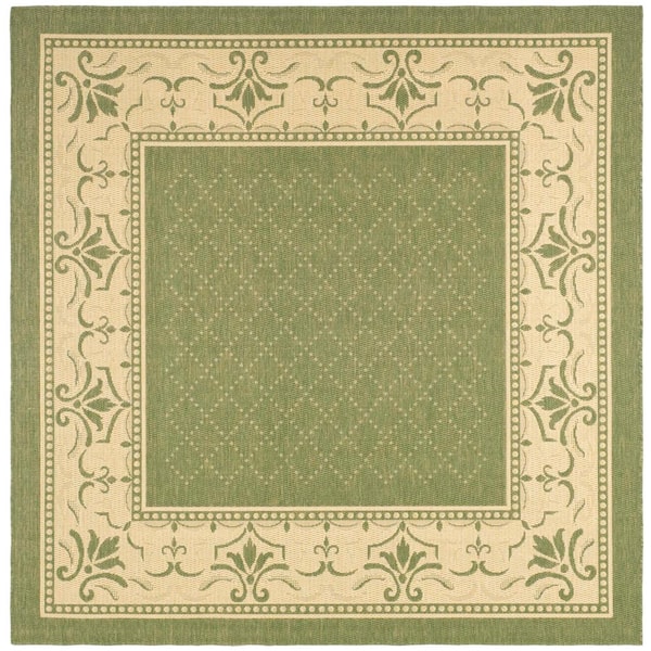SAFAVIEH Courtyard Olive/Natural 8 ft. x 8 ft. Square Border Indoor/Outdoor Patio  Area Rug