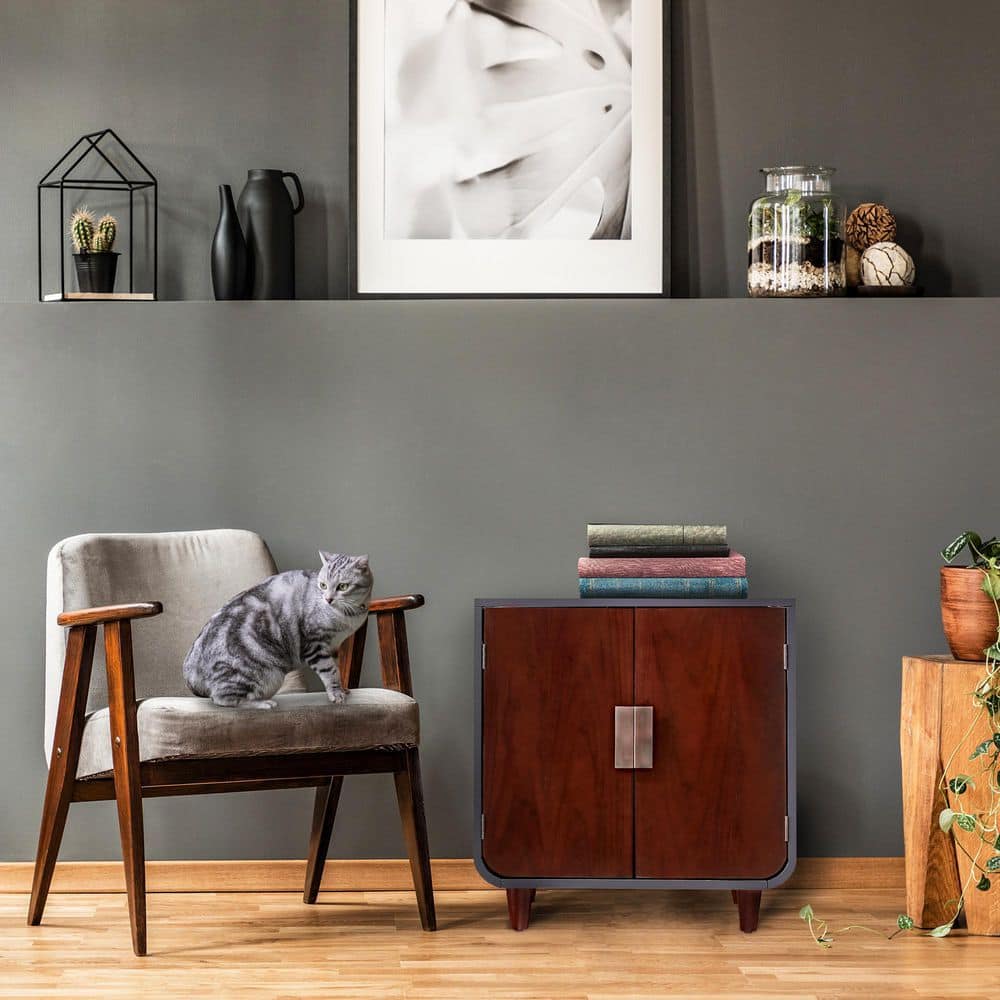 Mocha Walnut Mid-Century Modern Cat Litter Box Enclosure