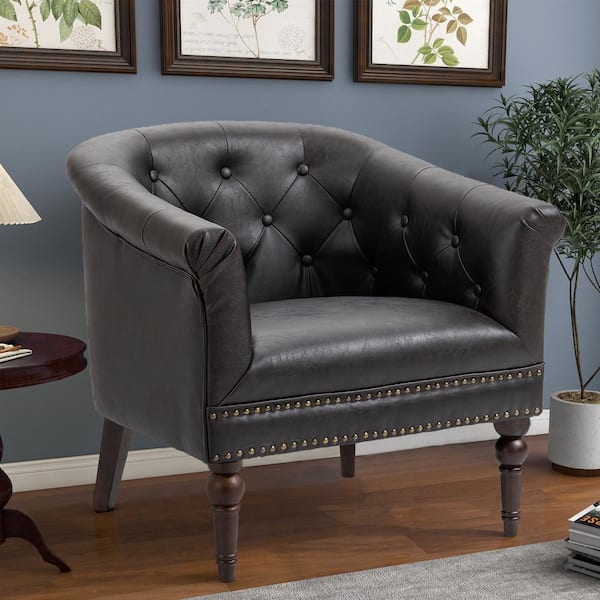 Uixe Mid-Century Modern Coffee PU Leather Accent Chair, Upholstered Arm Chair