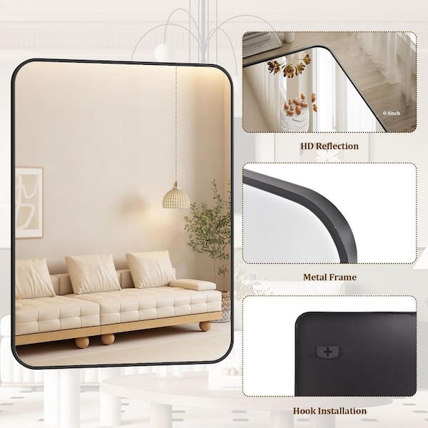 Black 36 in. W x 47 in. H Rectangular Aluminum Alloy Framed Vanity Mirror Wall Mirror