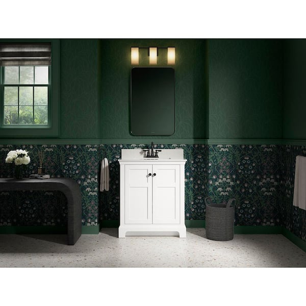 Baskin 30 in. Single Sink White Bath Vanity with Bianco Bella Quartz Top
