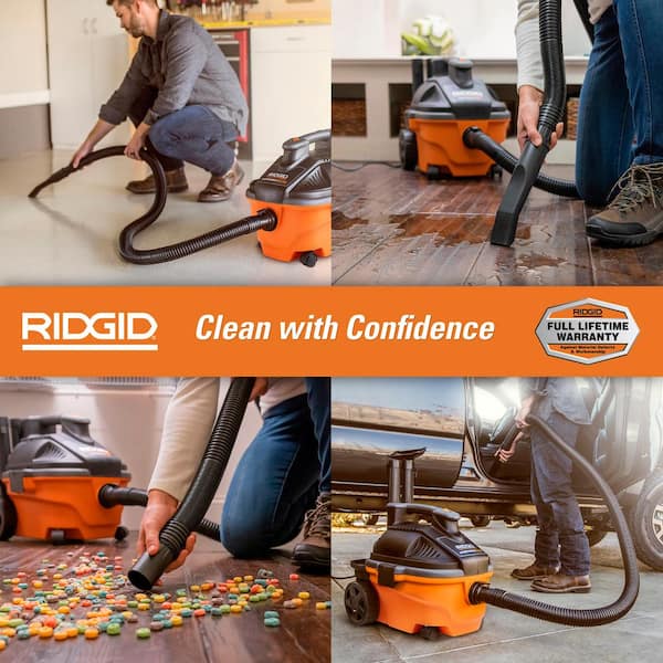 4 Gal. 5.0 Peak HP Portable Shop Vacuum Wet Dry Vac with Fine Dust Filter, Locking Hose and Attachments WD4070