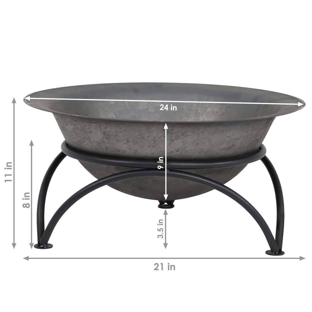 23.5" Dark Gray Cast Iron Wood-Burning Fire Pit Bowl with Stand