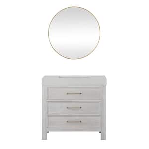 Leon 36 in. W x 22 in. D x 34 in. H Single Bath Vanity in Washed White with White Composite Stone Top and Mirror