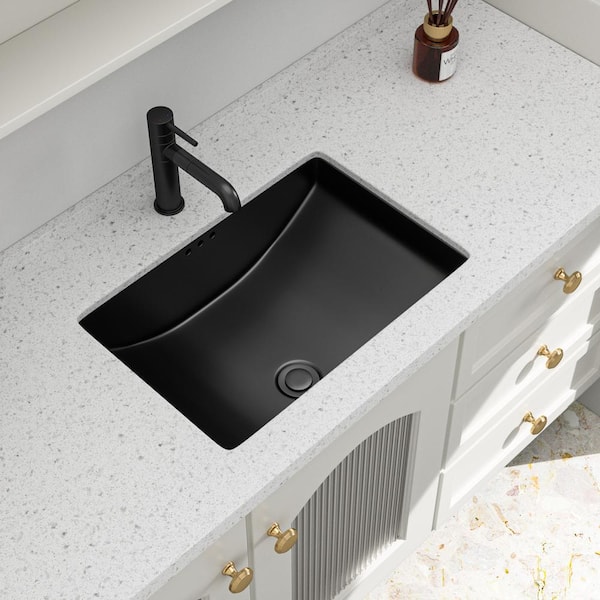 21 in. Undermount Rectangular Corner Porcelain Ceramic Bathroom Sink in Black