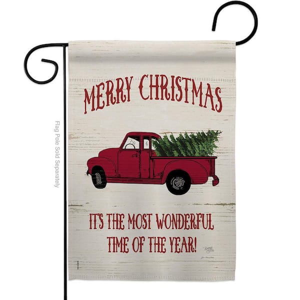 13 in. x 18.5 in. Merry Christmas Vintage Truck Garden Flag Double-Sided Winter Decorative Vertical Flags