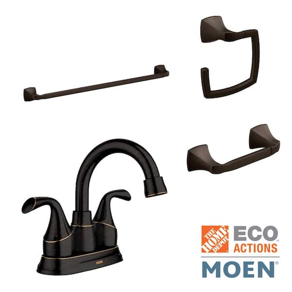 MOEN Idora 4 in. Centerset 2-Handle Bathroom Faucet Combo Kit with Bath Hardware Set in Mediterranean Bronze