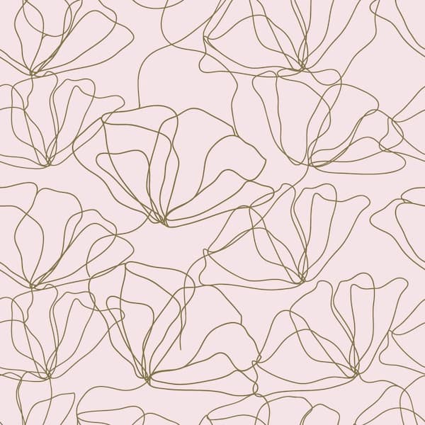Peel & Stick Wallpaper Vinyl Panels 16" x 24" – 8 Pack –  Drawn to Nature - Blush and Gold Flower (10.67 sq. ft.)