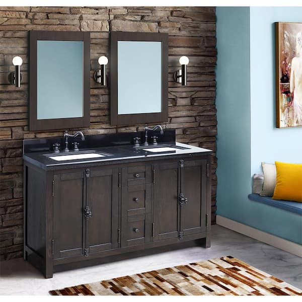 Silkroad Exclusive 55-in Dark Walnut Undermount Double Sink Bathroom Vanity  with Travertine Top in the Bathroom Vanities with Tops department at