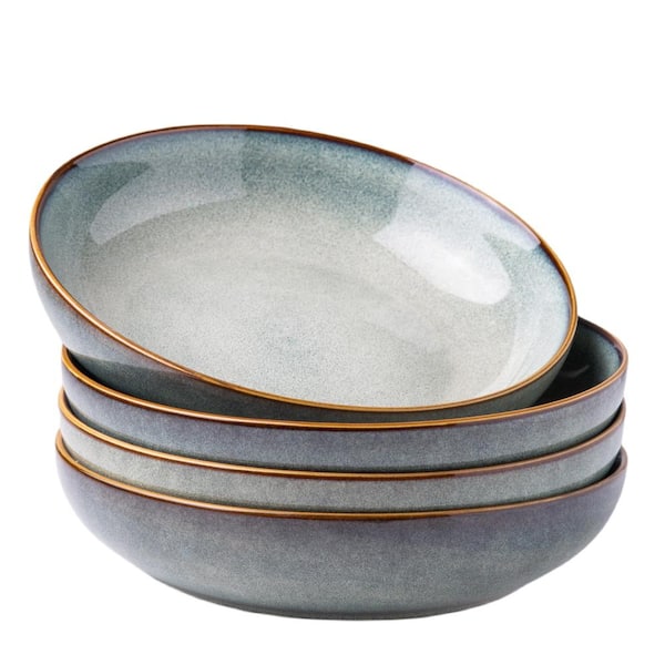 8.5 in Ceramic Pasta Bowls, 36 oz Stoneware Set of 4 with Ocean Reactive Glaze for Pasta, Salad, Oatmeal