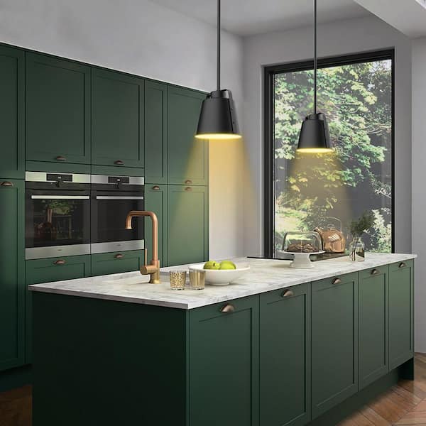 Integrated LED Matte Black Mini Pendant with White Plastic Shade