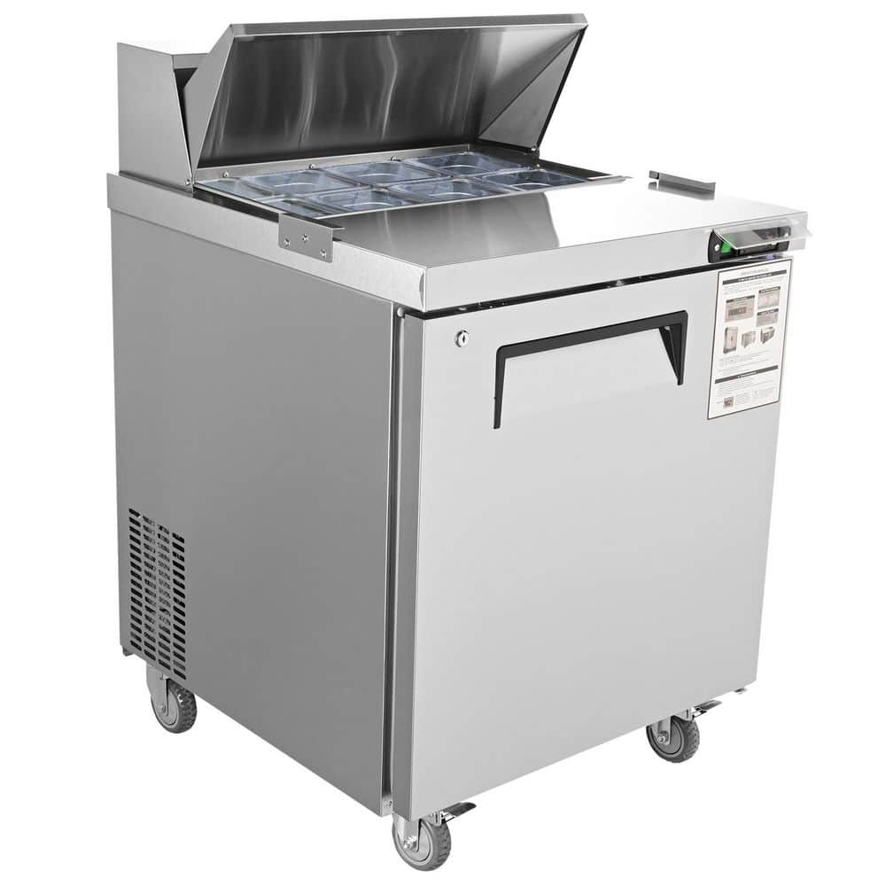 28-in. Sandwich Prep Table, 7.42 cu. ft. Single-Door Salad Refrigerator, Stainless Steel Food Prep Table for Restaurant