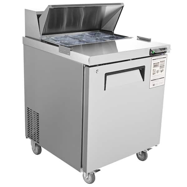 28-in. Sandwich Prep Table, 7.42 cu. ft. Single-Door Salad Refrigerator, Stainless Steel Food Prep Table for Restaurant
