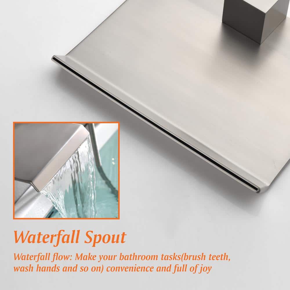 Brushed Nickel Wall-Mount Waterfall Tub Faucet with Hand Shower