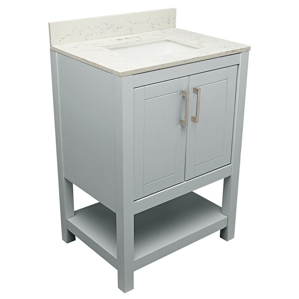 Amluxx Tufino 25 In W X 19 In D Bath Vanity In Grey With Quartz Stone Vanity Top In Lyra White 5200