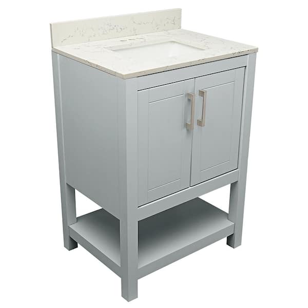 Amluxx Tufino 25 in. W x 19 in. D Bath Vanity in Grey with Quartz Stone Vanity Top in Lyra White with White Basin