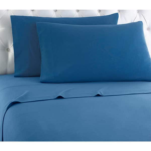 Micro Flannel 4-Piece Smokey Mt Blue Solid Flannel Full Sheet Set