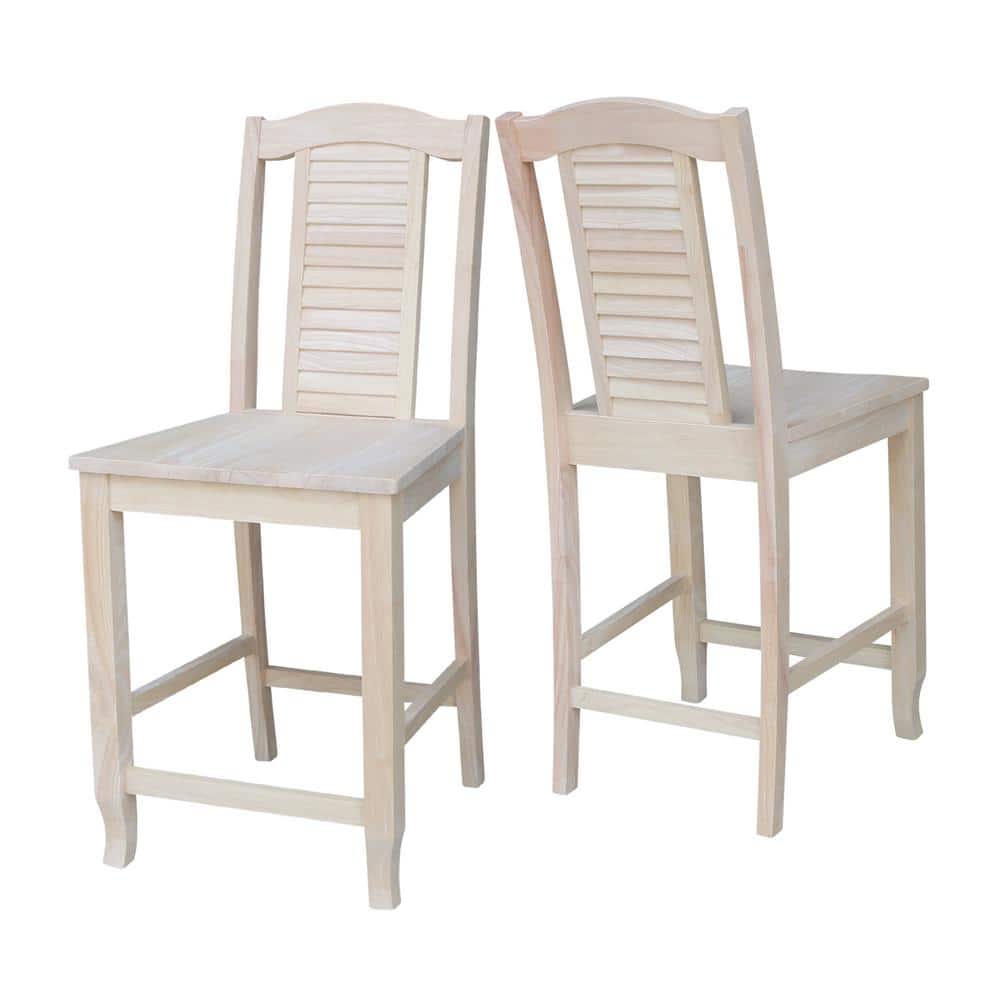 Beige Solid Wood Shutter Back Counter Height Stool