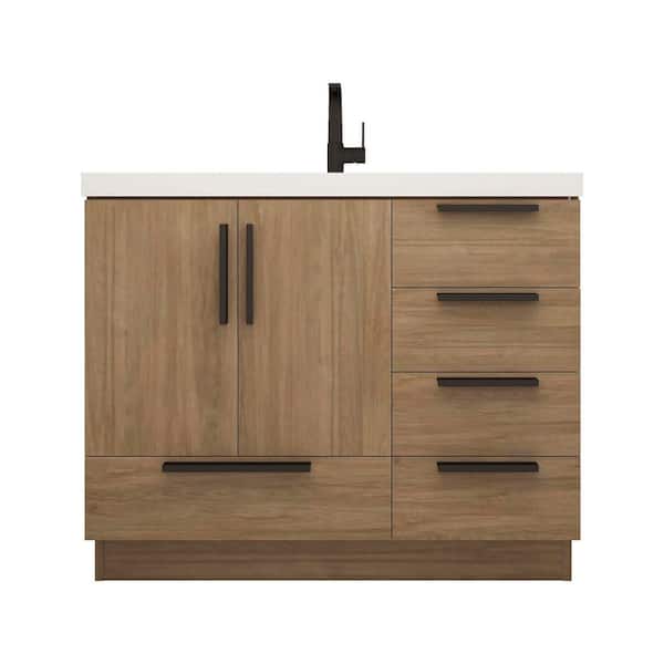 Carla 42 in. W x 20 in. D x 35 in. H Single Sink Freestanding Bath Vanity in Dark French Oak with White Acrylic Top