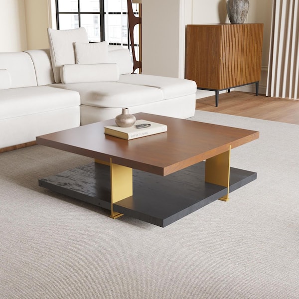 J&E Home 35.43 in. Brown Square Wood Coffee Table