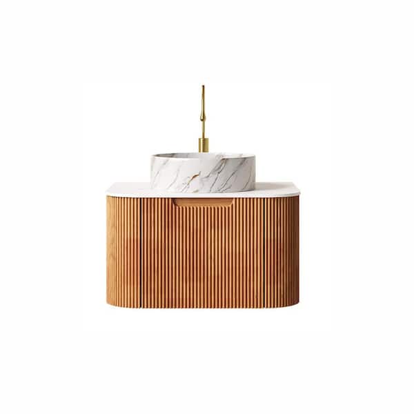 Loiry 24 in. Floating Natural Wood Bath Vanity with Ceramic Basin and White Artifical Marble Top Pre-assembled