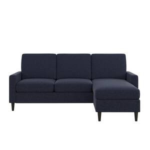 Jenny Blue Fabric 3-Seater L-Shaped Reversible Sectional Sofa with Tapered Wood Legs