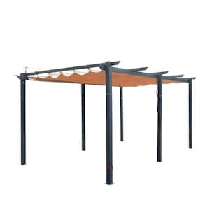 16 ft. x 11 ft. Aluminum and Polyester Fabric Outdoor Retractable Brown Pergola Gazebos with Weather-Resistant Canopy