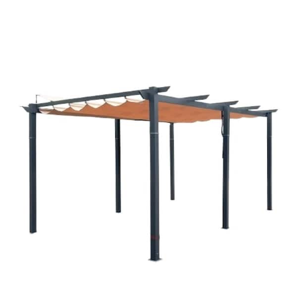 Misopily 16 ft. x 11 ft. Aluminum and Polyester Fabric Outdoor Retractable Brown Pergola Gazebos with Weather-Resistant Canopy