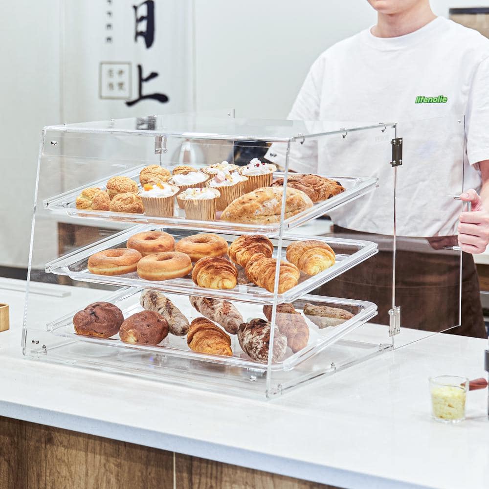 Clear Acrylic 3-Tier Pastry Display Case with Removable Trays