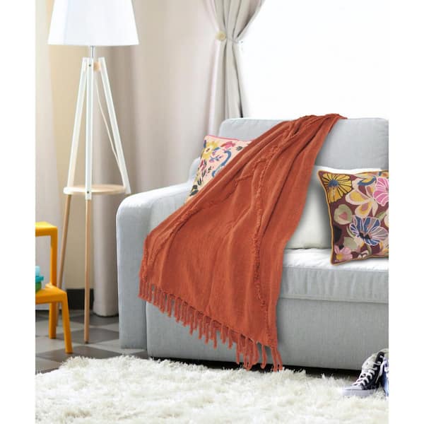 Orange cotton best sale throw blanket