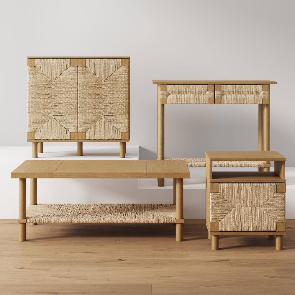 Beacon Light Brown Wood and Seagrass Nightstand
